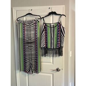 VGUC Bisou Bisou Women's Size M/L Two Piece Set Dressy Semi Sheer Animal Print